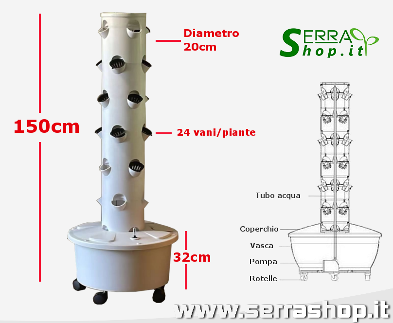 serra attrezzatura idroponica coltivazione torre