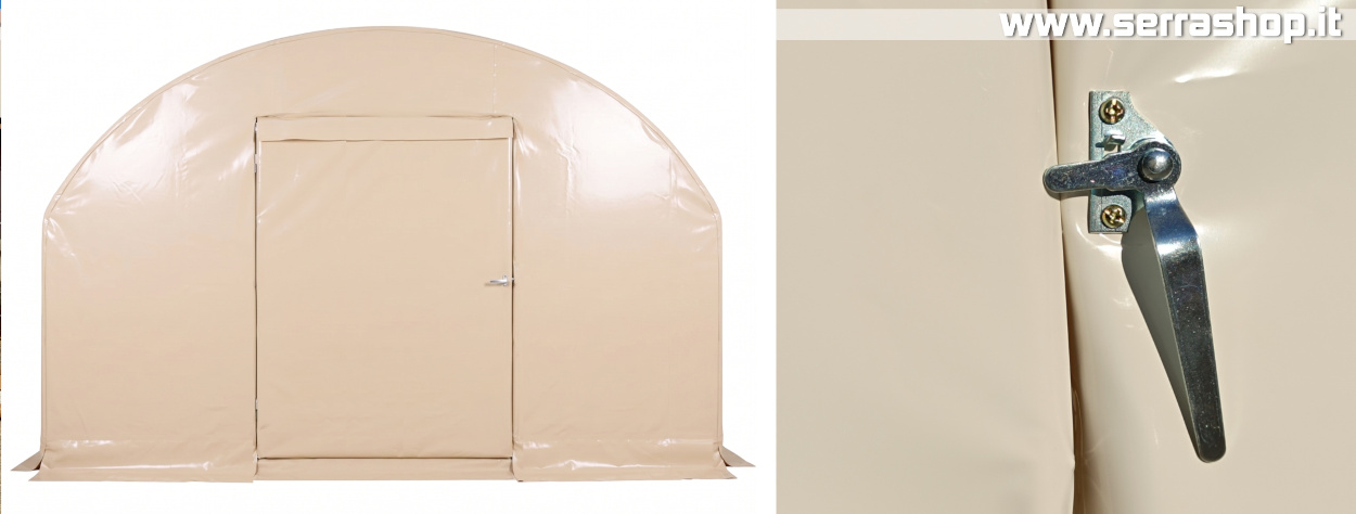 sistema apertura frontale porta box tunnel ad arcate in acciaio con telo impermeabile film in PVC resistente