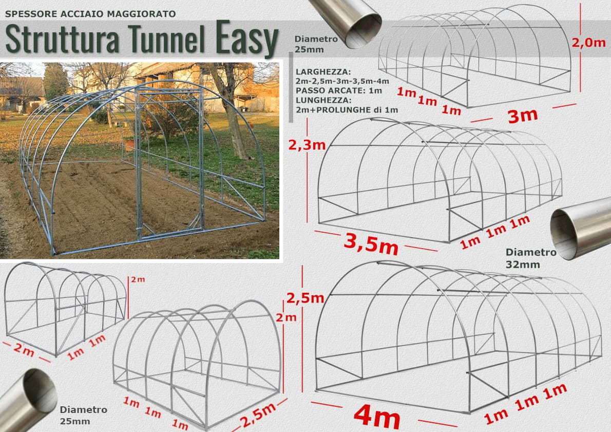 serra tunnel pvc easy plus orto giardino vivaio serre acciaio solo struttura